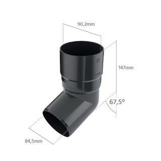 Bryza PVC Kolano / Wylewka 90mm kąt 67,5° Czany (RAL 9005)