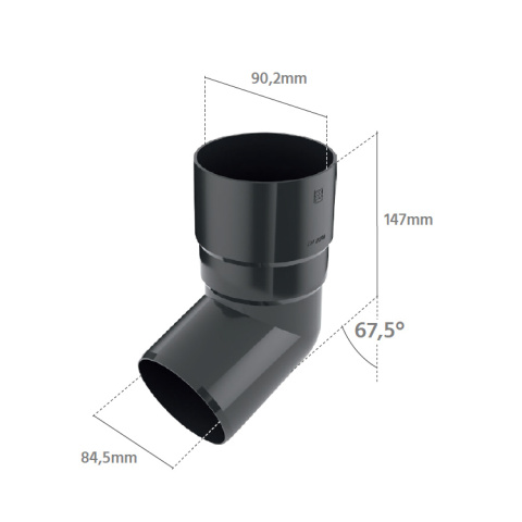 Bryza PVC Kolano / Wylewka 90mm kąt 67,5° Czany (RAL 9005) Bryza PVC Kolano / Wylewka 90mm kąt 67,5° Czany (RAL 9005)