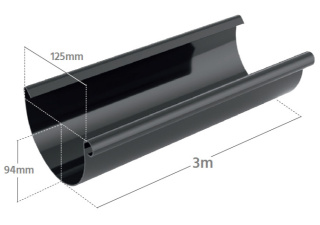 Bryza PVC Rynna 3 mb 125 mm Czarny (RAL 9005)