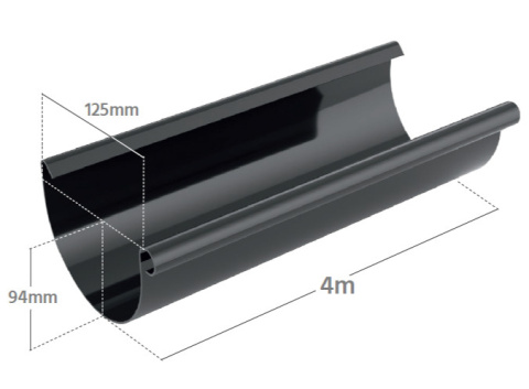 Bryza PVC Rynna 4 mb 125 mm Czarny (RAL 9005) Bryza PVC Rynna 4 mb 125 mm Czarny (RAL 9005)