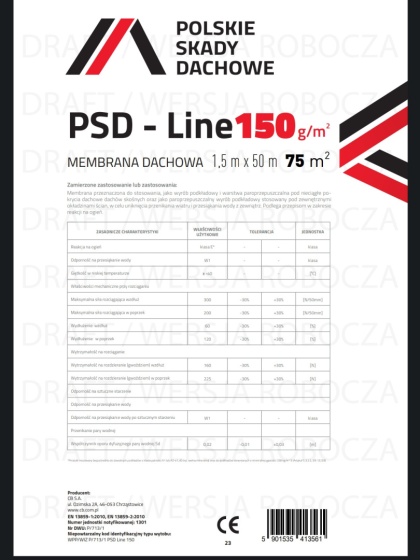 Membrana Dachowa PSD line 150g/m2 (Rolka 75m²)