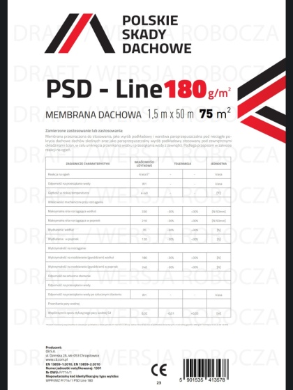 Membrana Dachowa PSD line 180g/m2 (Rolka 75m²)