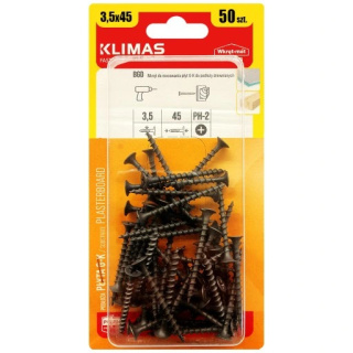 Wkręty Do Drewna Płyt Gk 3,5x45mm Czarne Ph2 Blister 50szt Klimas Bgd-35045
