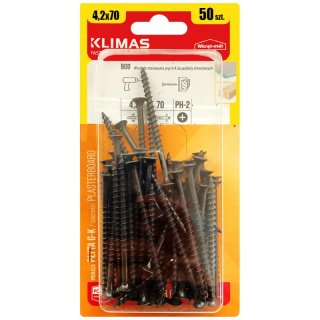 Wkręty Do Drewna Płyt Gk 4,2x70mm Czarne Ph2 Blister 50szt Klimas Bgd-42070
