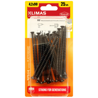 Wkręty Do Drewna Płyt Gk 4,2x90mm Czarne Ph2 Blister 25szt Klimas Bgd-42090