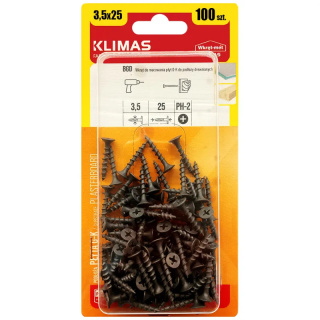 Wkręty Do Drewna Płyt Gk 3,5x25mm Czarne Ph2 Blister 100szt Klimas Bgd-35025