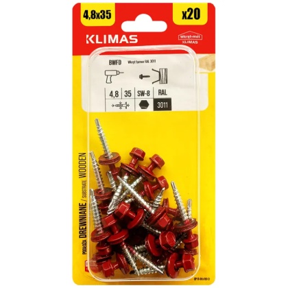Wkręty Farmerskie 4,8x35 Ral 3011 Farmery Blister 20szt Bwfd-48035 Klimas